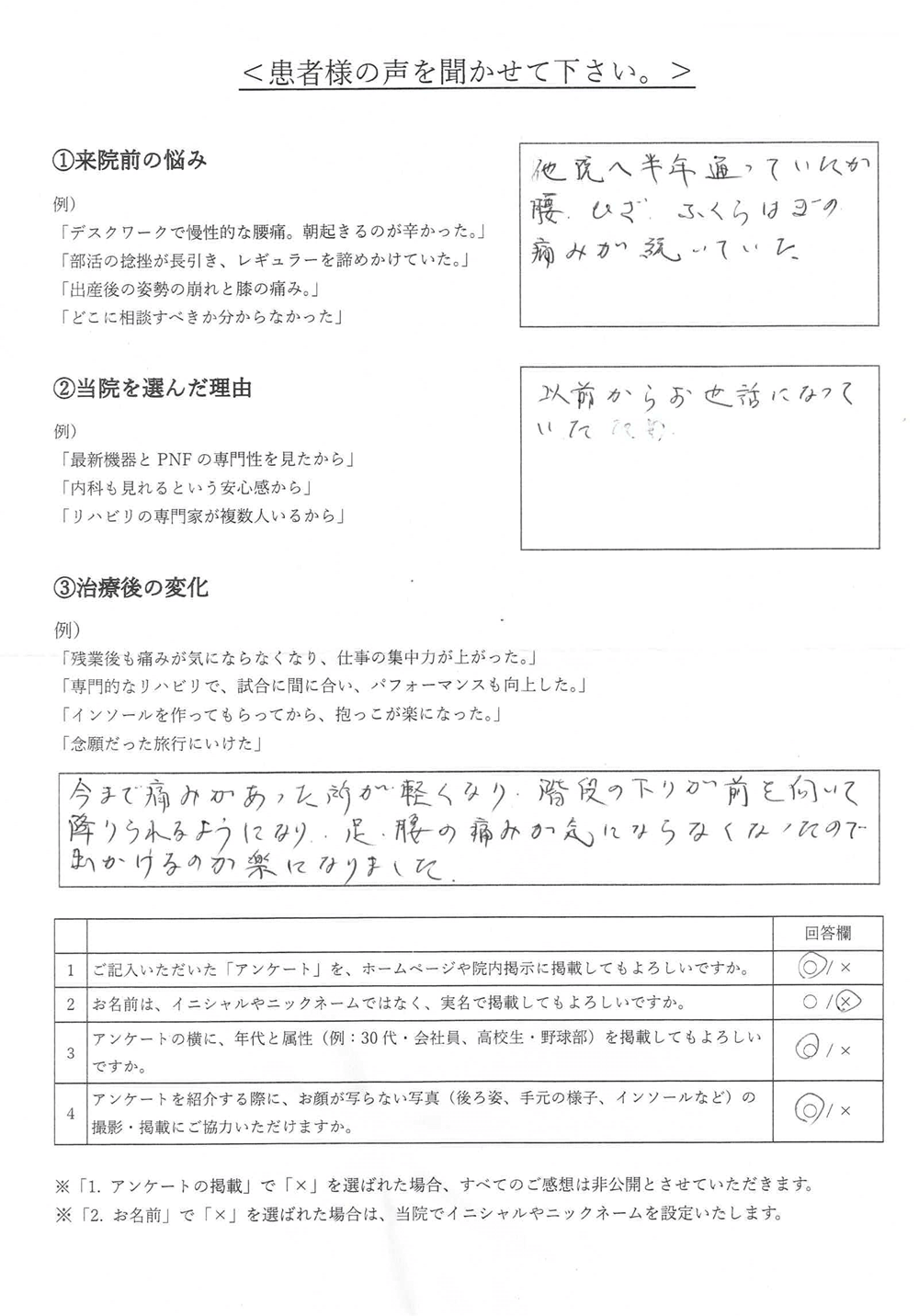 患者様の声・アンケート
