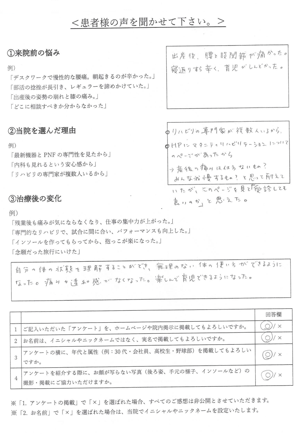 患者様の声・アンケート