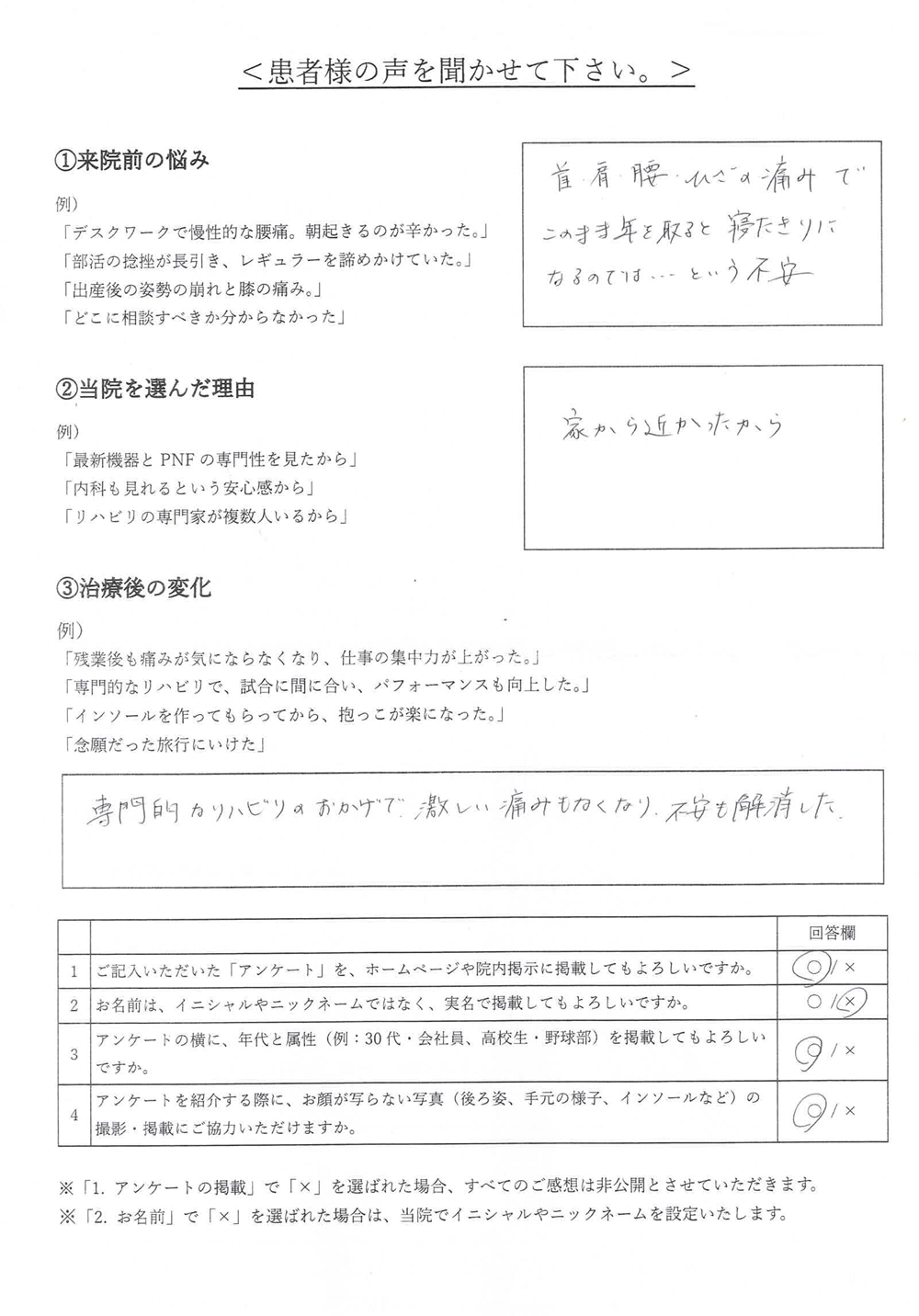 患者様の声・アンケート